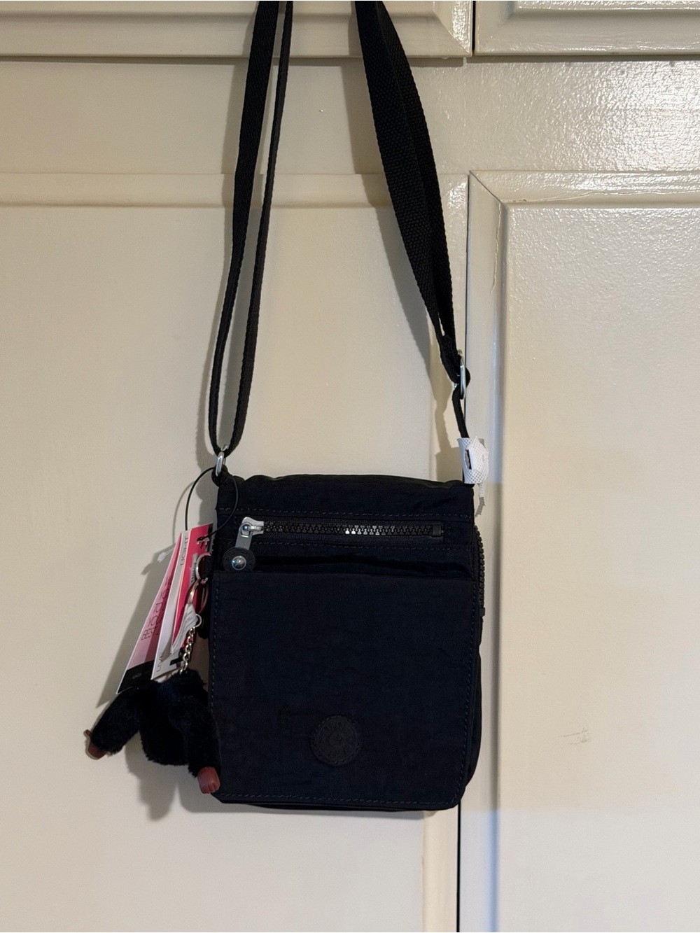 Kipling  Black Crossbody Shoulder Bag - Compact Everyday Carry with bag charm